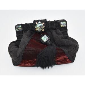 Vintage Mary Frances Mother of Pearl Tapestry Beaded Velvet Clutch Handbag #4542